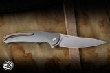 Herman Custom Knives Ishtar Folder Knife Leaves Titanium 3.74" Magnacut Clip Point Shiny Stonewash