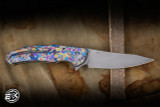 Herman Custom Knives Ishtar Folder Knife Hammered Artistic Anodizing Titanium 3.74" M390 Clip Point Stonewash