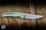 Herman Custom Knives Ishtar Folder Knife Hammered Titanium 3.74" Magnacut Drop Point Stonewash