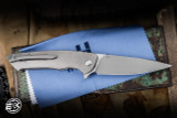 Herman Custom Knives Slim Folder Knife Titanium 3.74" M390 Clip Point Stonewash