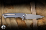 Herman Custom Knives Slim Folder Knife Titanium 3.74" M390 Clip Point Stonewash