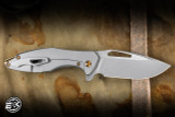 Koenig Knives Arius Frame Lock Flipper Knife Titanium, Bronze Hardware 3.5" M390 Drop Point Burnished Polished Flats
