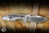 Koenig Knives Mini Arius Flipper Knife Burnished Titanium, Copper Marbled Inlay 3" M390 Drop Point Brightwashed Polished Flats