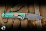 Chaves Knives Scapegoat Street Integral Corundum Knife Green Stonewash/Bronze Anodized Ti/ Milled Copper 3.5" M390 Spearpoint Heavy Blast Stonewash