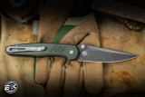 ProTech x Peace Neighbor Custom Avalon Folding Knife Knurled Green Aluminum 4.25" Damascus Drop Point Nichols Boomerang