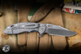 Rick Hinderer Knives XM-18 3" Bowie Stonewash, Blue G10/Working Finish Titanium