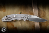 Preowned- Hinderer Knives XM-18 3.5" MagnaCut Bowie Non Flipper, Textured Titanium Milled Winged Crusader x Glass Breaker