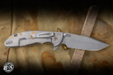 Preowned- Rick Hinderer Knives XM-24 4.0" S45VN Harpoon Spanto Working Finish, Custom Textured Brass Scale