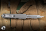 Microtech Dirac OTF Automatic Knife Natural Clear Aluminum 3" M390 Dagger Apocalyptic Stonewash 225-11APNC