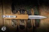 Microtech Dirac OTF Automatic Knife Tan Aluminum 3" M390 Dagger Serrated Stonewash 225-12TA