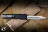Microtech Ultratech Gen IV OTF Automatic Knife Black Aluminum 3.5" M390 Dagger Stonewash Part Serrated 11224-12