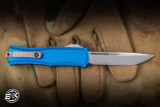Microtech Hera II Mini Automatic OTF Knife Blue Aluminum 3" M390 Drop Point Stonewash 1703M-10BL