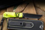 DROP DATE: 4/17 @ 2:00 PM EST-Jack Wolf Knives Pioneer FIXEDC Fixed Blade Knife Toxic Green Kirinite 3" Crucible S90V Drop Point Black DLC Belt Satin