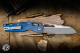 Microtech Marfione Select "MSI" Ram-LOK Folding Knife Antique Blue Frag Titanium Blue Accents 3.75" M390MK Sheepsfoot Apocalyptic 210-10APFRMS2