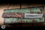 J. Oeser Custom Tachi OS Front Flipper Knife Hawaiian KOA, Tan/Black 4.75" Kryptonite Tanto Damascus