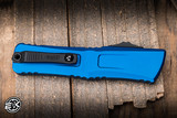 Preowned-Microtech Combat Troodon Gen III OTF Automatic Knife Blue 4" Drop Point Black Serrated 1143-2BL