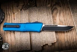 Preowned-Microtech Combat Troodon Gen III OTF Automatic Knife Blue 4" Drop Point Black 1143-1BL