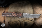 J. Oeser Tachi JM Front Flipper Knife Hawaiian Koa, Tan/Black Titanium 4.25" Kryptonite Tanto Damascus