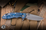 Hinderer Knives XM-18 Flipper Knife Translucent Green G10/Battle Blue 3.5" MagnaCut Spanto Stonewash
