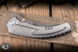 Sergey Rogovets Custom Persian Folding Knife Titanium 3.75" Baker Forge Damascus Clip Point Satin