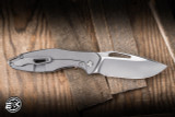 Koenig Knives Arius Non-Flipper Knife Blasted Plexa Titanium 3.5" M390 Drop Point Burnished AR21911111PLEX