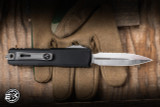 Microtech UTX-85 Gen IV OTF Automatic Knife Black Aluminum 3.1" M390 Serrated Dagger Satin 12324-6