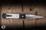 Preowned-ProTech Godfather 951 Tuxedo Automatic Folding Knife Black Aluminum, White Inlay 4" 154-CM Stiletto Satin