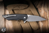 Herman Custom Knives Vespertilio Folder Knife Oerlikon DLC  Titanium 2.99" MagnaCut Wharncliffe Stonewash VESPERT-0235