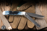 Preowned-Case Knives Trapper Pocket Knife Deep Canyon Jigged Mediterranean Blue Bone 4.1" Clip/Spey Damascus