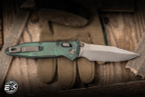 Microtech Marfione Select Socom RAM-LOK Manual Folding Knife Antique Green Slab Titanium 4" M390 Spearpoint Bronze Stonewash 160RLS-13SMS1