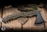 Preowned-Achter Knives PDA Axe OD Green Cord Wrap 11.65" Tomahawk Nitro-V Acid Etched