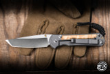 Left Hand-Chris Reeve Knives Small Sebenza 31 Folding Knife Glass Blasted Titanium, Box Elder Inlay 3" MagnaCut Tanto Stonewash S31-1133