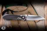 Left Hand-Chris Reeve Knives Small Sebenza 31 Folding Knife Glass Blasted Titanium, Macassar Ebony Inlay 3" MagnaCut Insingo Stonewash S31-1129