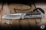 Left Hand-Chris Reeve Knives Small Sebenza 31 Folding Knife Glass Blasted Titanium, Macassar Ebony Inlay 3" MagnaCut Insingo Stonewash S31-1129