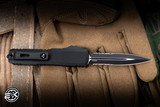 Microtech UTX-70 Gen IV Automatic OTF Knife Machined Aluminum 2.5" M390 Dagger Serrated Black 11474-2T