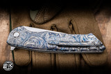 Herman Custom Knives Slim Folder Knife Eternal Garden Titanium 3.74" Damasteel Clip Point Mirror Polish