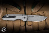 ProTech Vero Designs Custom Synapse Automatic Folding Knife 2 Tone Blasted/Tumbled 17-4 Heat Treated Steel, White Pearl Button 3.5" Nichols Raindrop Damascus SYNAPSE2.2026.003