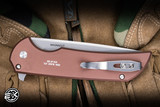 ProTech Mordax Manual Flipper Knife Solid Brown Aluminum, White Pearl Button 3.75" MagnaCut Stonewash - Blade Show Exclusive
