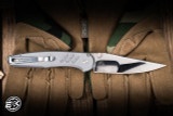 ProTech x Peace Neighbor Custom 004 Avalon Manual Folding Knife Knurled Grey Aluminum, White Pearl Button 4.25" 154CM Mike Irie Mirror Polish - Blade Show Exclusive