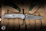 ProTech x Peace Neighbor Custom 005 Avalon Manual Folding Knife Knurled 17-4 Heat Treated Steel, Black Lip Pearl Button 4.25" Nichols "Boomerang" Damascus - Blade Show Exclusive