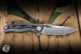 Shirogorov Knives "Dual X CD" Custom Folding Knife Titanium/Red Nebula Fat Carbon Inlay 3.75" MagnaCut Drop Point - Blade Show Exclusive