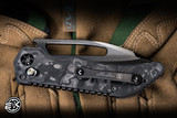 Heretic Knives Koschei Folding Knife Marbled Carbon Fiber, Abalone Button 3.5" M390 Drop Point DLC High Polish -Blade Show Exclusive
