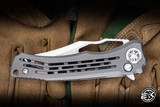 Heretic Knives Wraith V4 Manual Flipper Folding Knife Vented Distressed Titanium, MOP Button 3.75" M390 Bowie Cracked Ice - Blade Show Exclusive