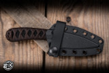 Bastinelli Knives Custom Sin Fixed Blade Knife Red Brown Tskuka Wrap 3.54" N690CO Bronze Menuki Tiger Dragon Black PVD