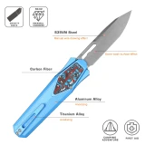 Remette RT-Swordfish OTF Gravity Knife  Blue Aluminum, Carbon Fiber 3.15" S35VN Tanto Stonewash