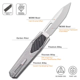 Remette RT Swordfish Knife Ceramic Blasted Titanium, Carbon Fiber Inlay 3.15" M390 Tanto Pearlescent