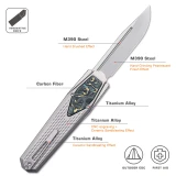 Remette RT Swordfish Knife Ceramic Blasted Titanium, Carbon Fiber Inlay 3.03" M390 Clip Point Pearlescent