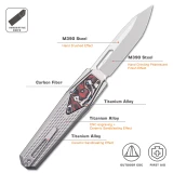 Remette RT Swordfish Knife Ceramic Blasted Titanium, Carbon Fiber Inlay 3.15" M390 Tanto Pearlescent