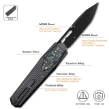 Remette RT Swordfish Knife Black DLC Titanium, Carbon Fiber Inlay 3.03" M390 Tanto DLC Pearlescent