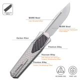 Remette RT Swordfish Knife Ceramic Sandblasted Titanium, Carbon Fiber Inlay 3.03" M390 Clip Point Pearlescent